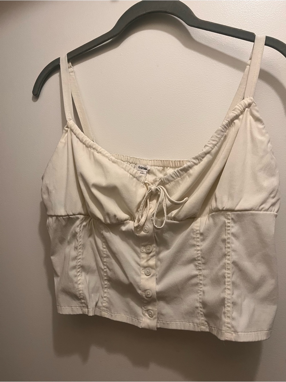 Garage Cream Button-Front Tie Crop Camisole
